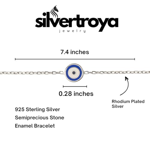 925 Sterling Silver Bracelet, Blue Evil Eye Charm, Turkish Eye, Nazar Eye Design, Enamel Bracelet2