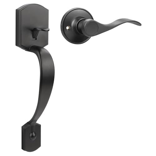 Image of Probrico Black Lower Half Front Entry Handleset, Heavy Duty Entry Door Handle with Interior Reversible Handed Lever, Lock Grip Handle with Wave Lever Keyless Door Locks, 1Pack