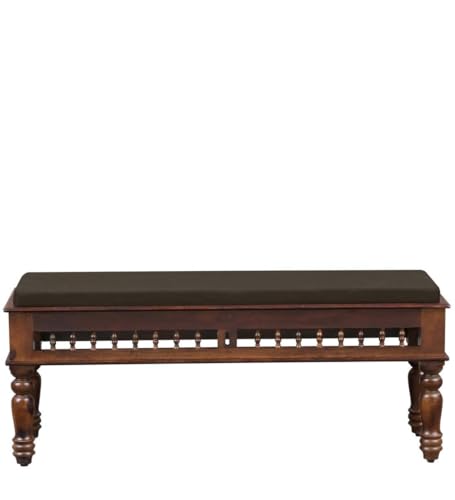 Image of BN Furniture Solid Sheesham Wood Traditional Dining Table Set of 6 with Cushioned Chairs & Bench - Handcrafted Dining Room Furniture, Honey Brown Finish, Durable Hardwood Dinner Table for Home