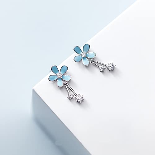 Boucles d'oreilles mignon doux fleurs bleues pour fête de noël - 3