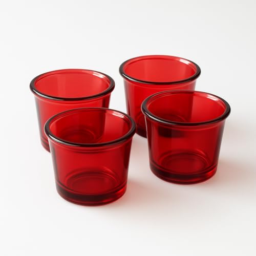 Image of Decorative Votive Glass Tealight Candle Holders Set of 4, Colorful T-Light Votives Holder, Diwali Decoration Items, Christmas Tealights, Ideal for Centerpiece & Festive Decor (Red)