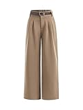 OYOANGLE Girl's High Waisted Pleated Wide Leg Pants Formal Uniform Dress Trousers with Belt Khaki 12Y