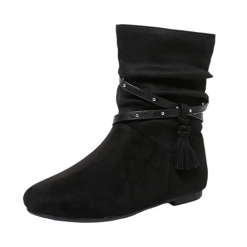 Generisch 2026 Botines Mujer Casual Suede Botines con Flecos para Daily Botas Cómodas de Tacón Bajo Punta Cerrada Perfecto Vaqueros de Invierno, Negro , 41 EU