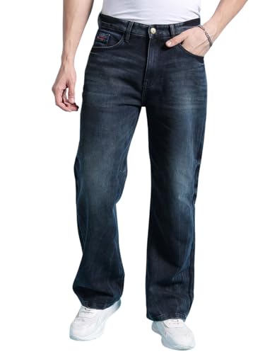 Image of The Indian Garage Co Men Baggy Solid Mid-Rise Stretchable Jeans