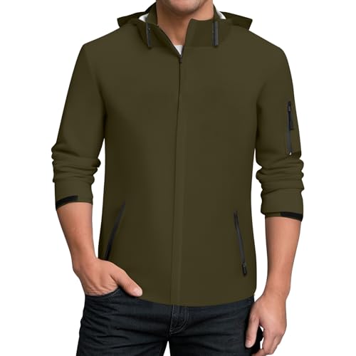 TOFOTL Chaqueta de Caza Hombre Jaketas Chubasquero Caza Ski Casual Esqui Fina con Waterproof Chubasquero Moto Tecnica Traje de Agua Impermeable 3 Chaqueta Cortavientos Hombre 1Verde Militar S