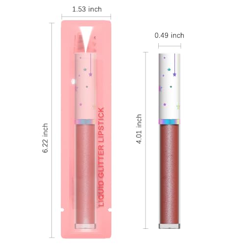 Image of evpct 1Pcs Mauve Red Metallic Shimmer Glitter Lip Gloss Liquid Lipstick Long Lasting Waterproof 24, Glitter Pearlescent Metallic Sparkly Glossy Liquid Lipsticks Lip Stain Makeup Set for Women 05#