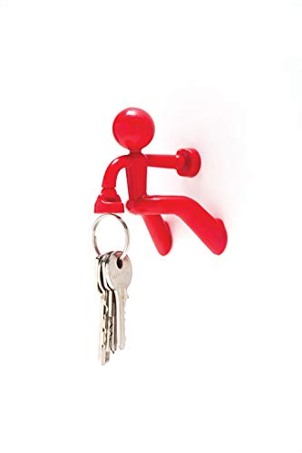 Peleg Design Key Pete, Strong Man Magnetic Key Holder, Key Petite Key Hook Key Magnet Key Organizer for Fridge Home Office, Red