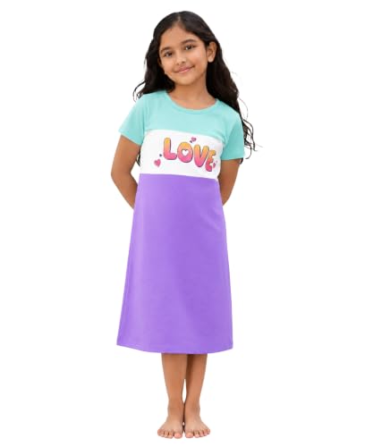 Image of KYDA KIDS 100% Pure Cotton Printed Round Neck Regular fit Half Sleeve Multicolor Long Top for Girls - (Pack of 1)