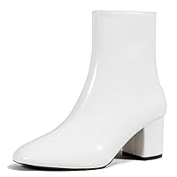 Dernolsea Ladies Ankle Boots with Chunky Block Heel & Zip Fastening - Faux Leather Heeled Boots for Women White Size 4