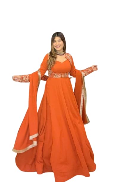 Image of PERFECT CHOICE WOMEN'S Heavy Natural Crep Silk Stitched Ethnic Salwar Kameez - Long Kurti with Embroidered Sleeves, Party & Festival Wear (SF251-ve115 Black1 XXL)