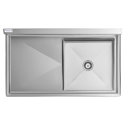 Image of Empura 51 inch Wide Stainless Steel One Compartment Commercial Sink | Utility 24 inch x 24 inch Bowl for Restaurant Laundry Hotel | 24 inch Left Drainboard, 9.75 inch Backsplash, 50.5 inchW x 29.5 inchD x 44.25 inchH, 16 Gauge, NSF