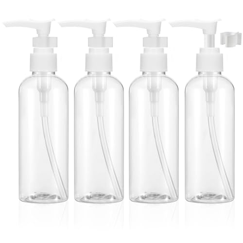 4 Pièces Flacon Pompe Vide, 100 ml Flacon Voyage, Bouteilles de Voyage Transparentes, Pompe en Bouteille de Voyage Rechargeable, Distributeur de Lotion, pour...