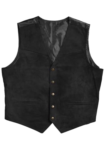 Men's Faux Suede Leather Vest Western Cowboy Style V Neck 5 Button Waistcoat Regular Fit for Wedding Prom