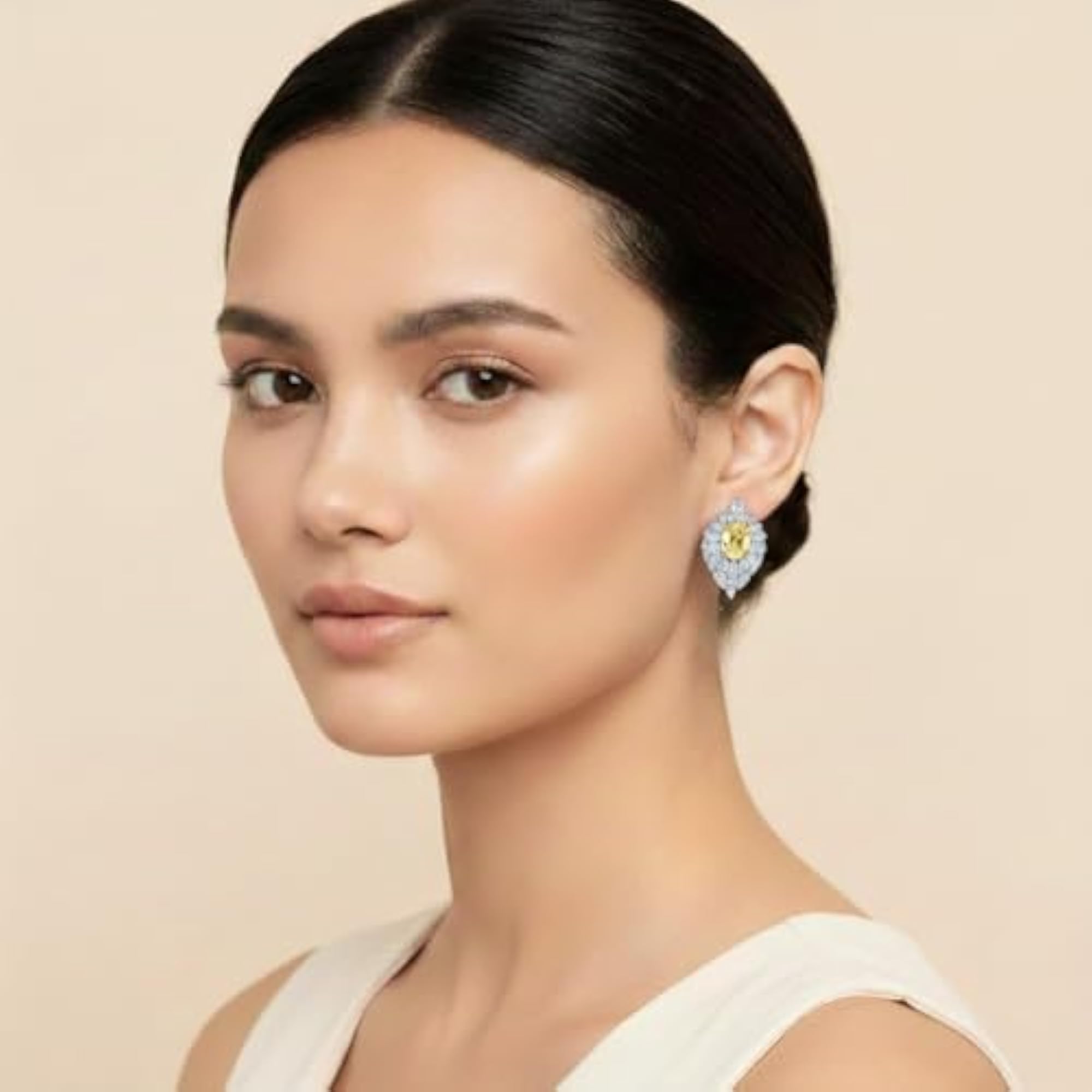 Women's Red Oval Gemstone Pear Halo Stud Earrings, Stylish Set