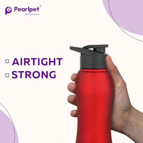 Image of PEARLPET Sportskool Slim Stainless Steel Single Wall Water Bottle 750ml | Leakproof, Durable, Reusable | For Gym, School, Office, Fridge Use | Pack of 1 (Red)