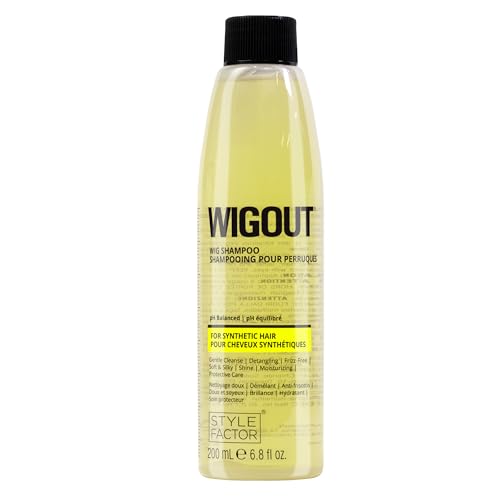 Style Factor WIGOUT Wig Shampoo for Synthetic Wigs - pH Balanced Gentle Cleanse & Moisturizing Protective Care Detangling Frizz Free Soft and Silky Shine Contains Vegan Keratin 6.8 Fl Oz