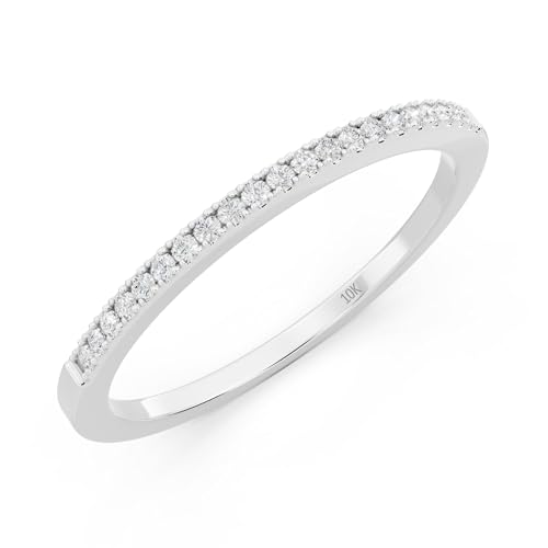 Dazzlingrock Collection 0.08 Cttw Womens Diamond Wedding Band, Real Natural Round White Diamond Minimalist Thin Stackable Ring for Her in 10K Solid White Gold, Size 7