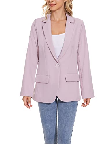 Womens Casual Blazers Open Front Long Sleeve Work Office Jackets Blazer,Casual Work Solid Color Blazer (Pink, L) #TOP3