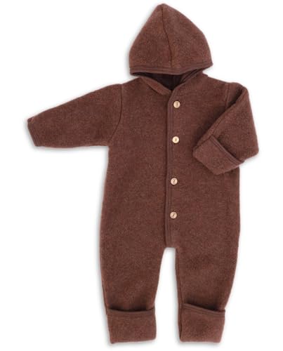 Engel Wollwalk Overall Baby & Windel Blaubaer - Walkoverall Baby 100% Bio-Merinoschurwolle, Mit Kapuze, Holzknöpfen, Umschlagbaren Ärmel- und Beinbündchen, Temperaturregulierend, Made in Germany
