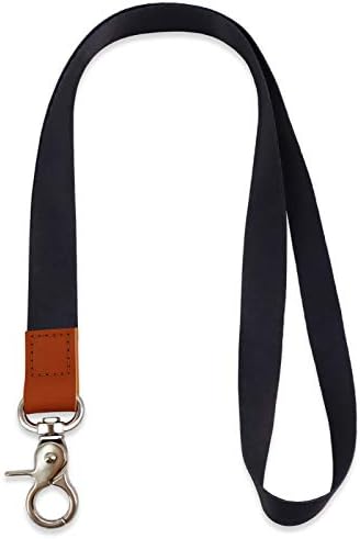 HONZUEN Long Neck Leather Lanyard with Metal Ring, Sturdy Durable Lanyard Neck Strap, Women Men ID Badge Lanyard Ideal for Card Holder, Keychains, Whistle, Wallet(Leaf)