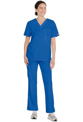 Image of Dickies EDS Signature Scrubs for Women and Scrubs for Men, Unisex One Pocket V-Neck Top in Soft Brushed Poplin 83706