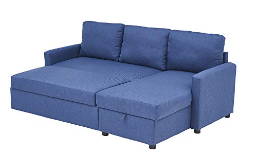 Kingway Sectional Sofa Bed with Storage Convertible Chaise Sofabed, W83D53H36, Blue