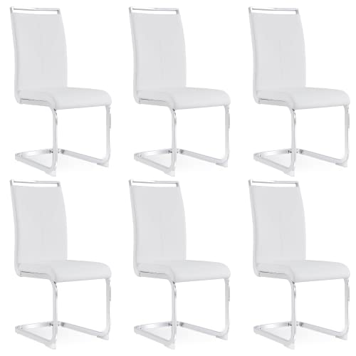 Image of Baysitone Modern Dining Chairs Set of 6, Side Dining Room Chairs, Kitchen Chairs with Faux Leather Padded Seat High Back, for Dining Room,Kitchen, Living Room White