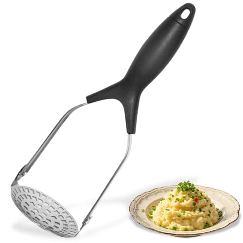 KIRZAX Presse-Purée de Pommes de Terre en Acier Inoxydable,Presse Puree Manuel avec Longue Poignée, Antidérapant Manche, pour Fruits, Légumes, Aliments pour Bébés