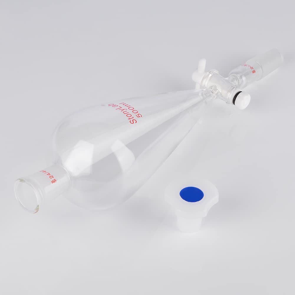 stonylab Scheidetrichter Glas, 500 ml Separatorentrichter mit PTFE-Absperrhahn Konischer Birnenförmiger Schwerwandiger Borosilikatglas Trenntrichter mit 24/40 Fugen