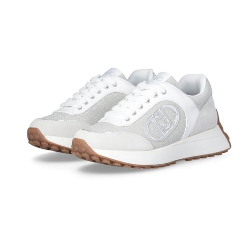 LIU.JO Zapatillas Casual, Gris y Blanco, Logo Plateado, Suela de Goma Talla 41