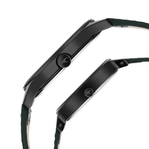 Image of Fastrack Mixmatched Quartz Analog Black Dial Green Leather Strap Watch for Couple