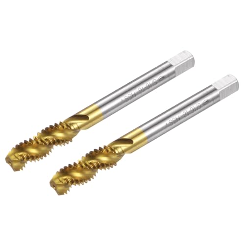 uxcell 2pcs Spiral Flute Thread Taps, 5/16-18 UNC H2 Screw Threading Tap, Titanium Coated 6542 High Speed Steel Machine Tapping Tools for Machinist Repair