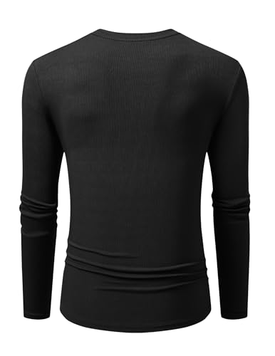 JMIERR Long Sleeve Shirts for Men Muscle Slim Tight Stretch T Shirt Crew Neck Longline Basic Tee Gym Workout Ribbed T-Shirts, 2XL, Black