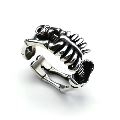 Skull Rings, Skeleton Rings, Gothic, Punk Fashion Halloween, Biker Rings for Men, Vintage Rings with Adjustable Size, Black and Silver Color Open Rings for Women/Men