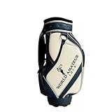 Leather Golf Cart Bag | Compatible with World Amateur Tour | Navy Blue & White Golf Bag with Plush Interior & Multiple Storage Pockets