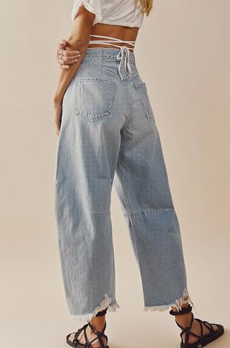 CHARTOU Women Barrel Jeans Distressed Boyfriend Baggy Jeans High Waist Wide Leg Jeans Y2k Ripped Harem Pants4