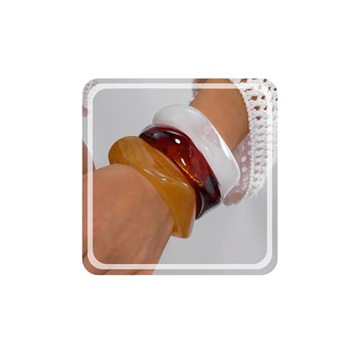 RINHOO 3pcs Acrylic Bangle Colorful Square Resin Bracelet Irregular Punk Geometric Statement Jewelry for Women (Style-A) - image 1
