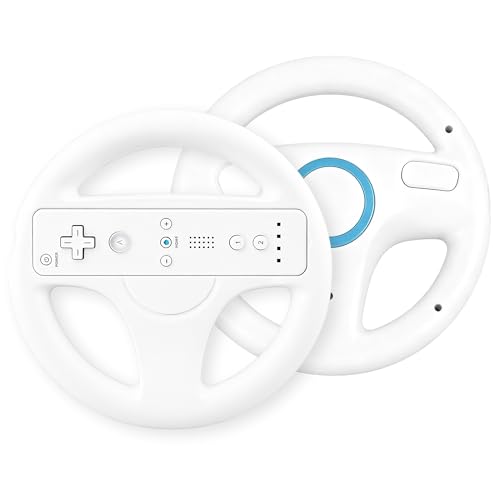 Xahpower Steering Wheel for Nintendo Wii and Wii U Remote Controller, 2 Pack Racing Wheels Games Accessories for Mario Kart (White)
