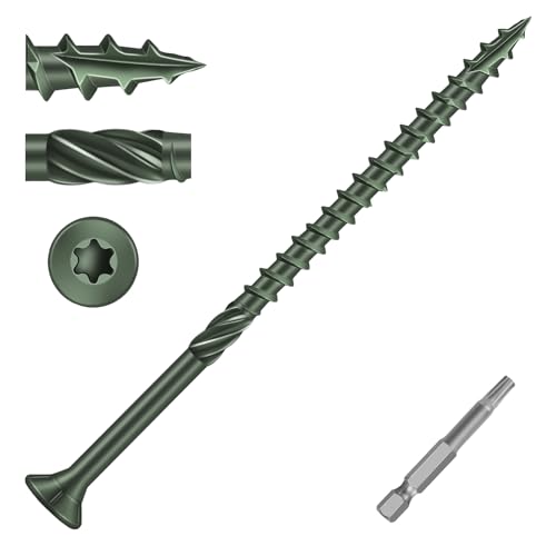 Image of #10 x 5 Heavy-Duty Deck Screws - Green Long Outdoor Wood Screws, Torx Drive with T25 Bit, Rust Resistant for Wood Decking and Fence (1lb,43Pcs)