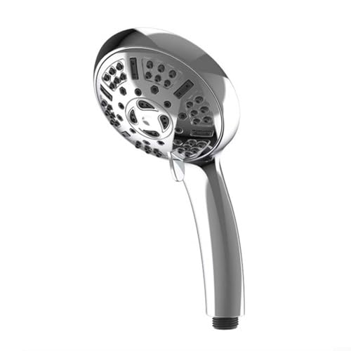 Cabezal de ducha de mano de alta presión con 9 ajustes, compatible con duchas estándar, acabado cromado, 9 funciones de pulverización para ahorro de agua y bajo
