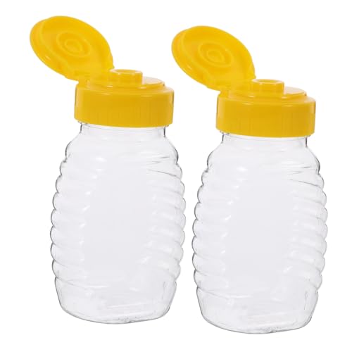 BRIGHTFUFU 2pcs Honey Dispenser Coffee Syrups Squeeze Bottle Honey Storage Jars Refillable Condiment Container Sauce Squirt Bottle Honey Jar with Lid Jars for Honey Vinegar Bottle Plastic