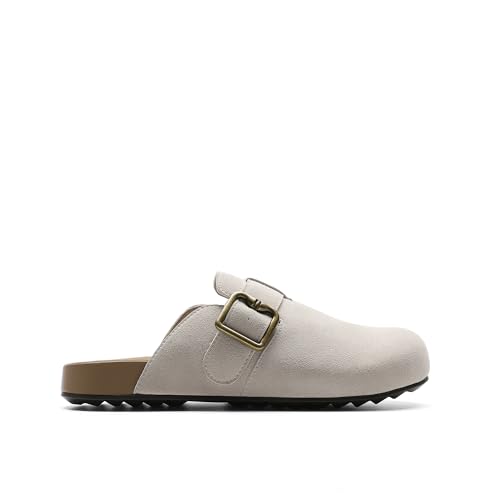 DREAM PAIRS Clogs for Women Suede Mules Wide Toe Shoes Wide Width Slip On Comfortable Clogs with Lightweight Soft Footbed, Anti-Slip Outsole, Arch Support,Size 9,Grey,DWUMMU2505