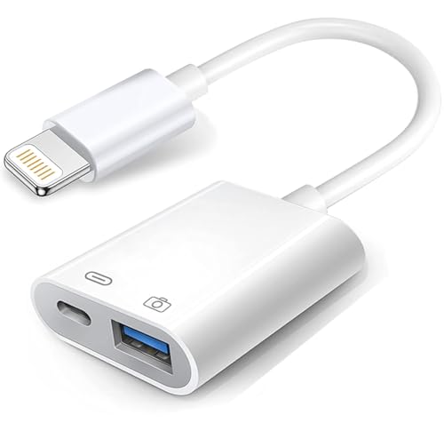 Apple Lightning auf USB Kamera Adapter mit Ladeanschluss, USB 3.0 OTG Kabel für iPhone zum Anschluss von Kartenleser, USB Flash Drive, U Disk, Tastatur, Maus, Hubs, MIDI, Plug & Play Apple Lightning auf USB Kamera Adapter mit Ladeanschluss, USB 3.0 OTG Kabel für iPhone zum Anschluss von Kartenleser, USB Flash Drive, U Disk, Tastatur, Maus, Hubs, MIDI, Plug & Play