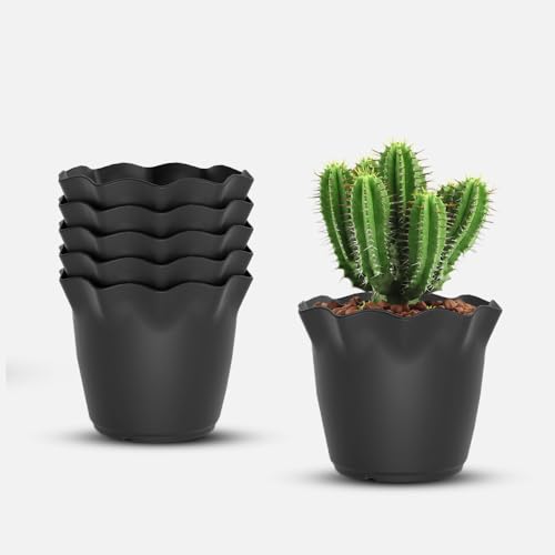 Image of YUCCABE ITALIA SHERA Flower Plastic Flower Pot Unbreakable Round Shape Planter with Drainage Holes Planter Suitable for Home Garden Seedling Indoor and Outdoor (Grey, 6 INCH - 6 Pcs)