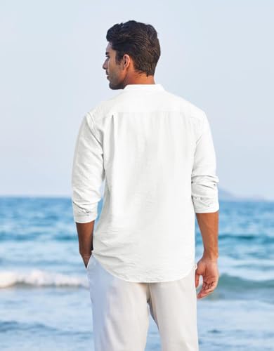 Image of Macsivo Cotton Blend Solid Casual Short Kurta for Men Long Sleeve Mandarin Collar Stylish Shirt Kurta for Men