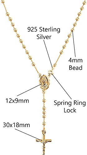 Alternative view of Savlano 925 Sterling Silver Italian Solid Bead Chain Cross & Rosary Virgin Mary Pendant -18K Gold Plated Y Necklace Comes With Gift Box for Women - Made in Italy