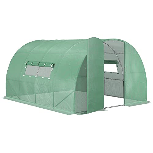 Outsunny Serre de Jardin Tunnel 12 m² 4L x 3l x 2H m Acier galvanisé renforcé + PE Haute densité fenêtres Porte Vert