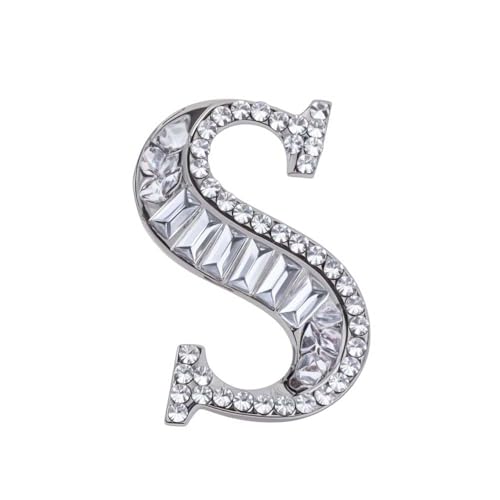 Image of Letter Brooch Pins Initial Rhinestone Brooch for Women Crafts, Silver Plated Metal A-Z 26 Letters Rhinestone Crystal Lapel Pin Brooches