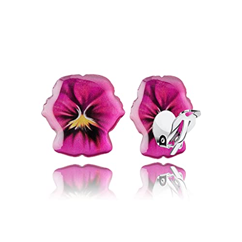 Orecchini a Clip - Orecchie Non Forate Grande Rotondo Retro; Gioielli per Donne (Stile 14 - Fiore Rosa Pink)
