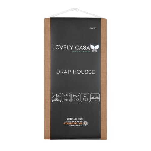 Lovely Casa, Fitted sheet, Size 140 x 190 cm, Large 30 cm, 100% Oeko-Tex Certified Cotton, Colour Curry, Model Eden - Image 2